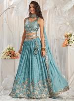 Poly Georgette Turquoise Blue Wedding Wear Sequins Work Lehenga Choli